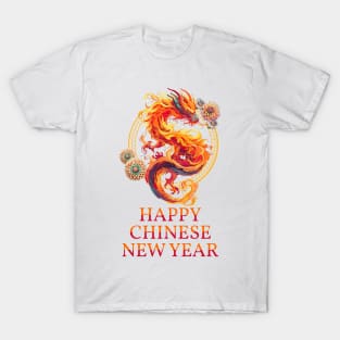 Happy Chinese New Year: Fiery Dragon Fantasia in Red & Orange T-Shirt